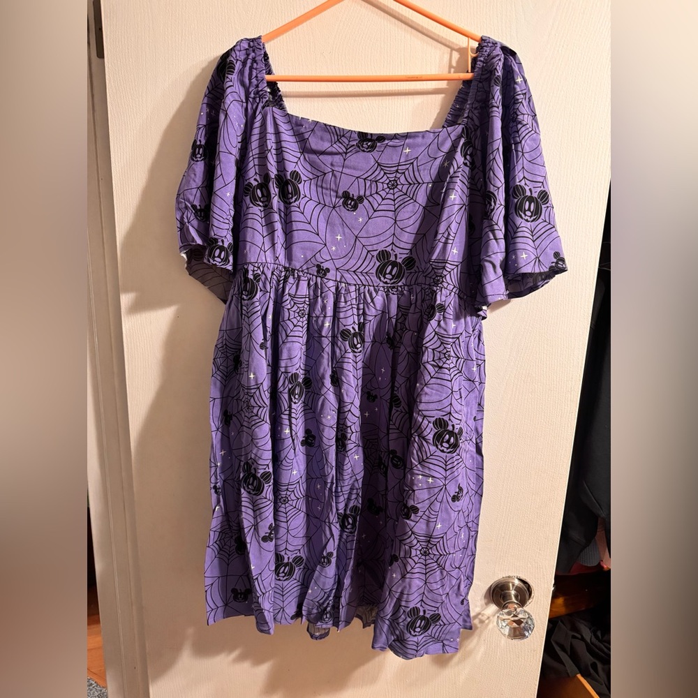 Disney Mickey Mouse Jack-O'-Lantern Spiderweb Allover Print Smock Dress